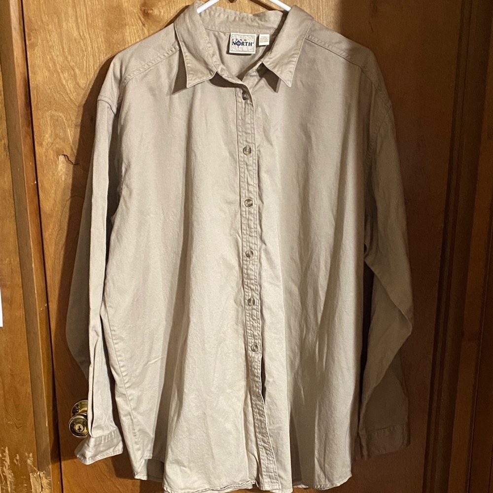 Men's Vintage XXXL Beige Long Sleeve Shirt Casual